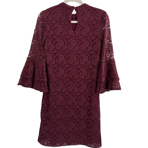 Lace Whimsigoth Sheath Dress Boho Bell Sleeves Red Burgundy Witchy Gypsy Size M - Picture 2 of 10